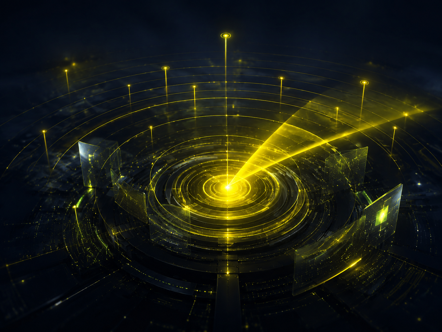 A glowing yellow radar scanning for AI business opportunities
